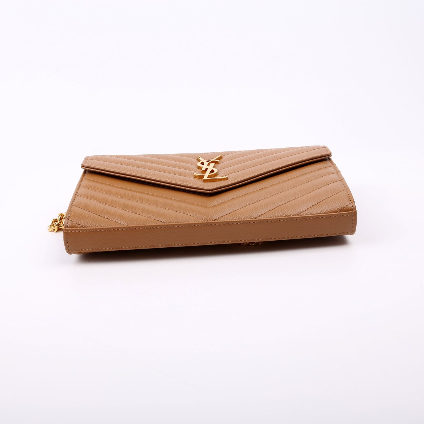 Saint Laurent Grain De Poudre Chain Wallet 377828 Brown Bag