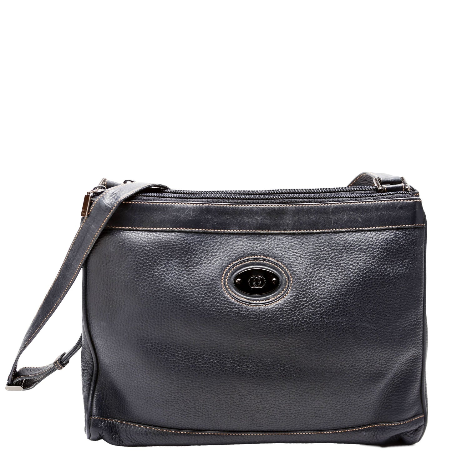 Gucci 001 110 Interlocking G Calfskin Shoulder   Navy Bag