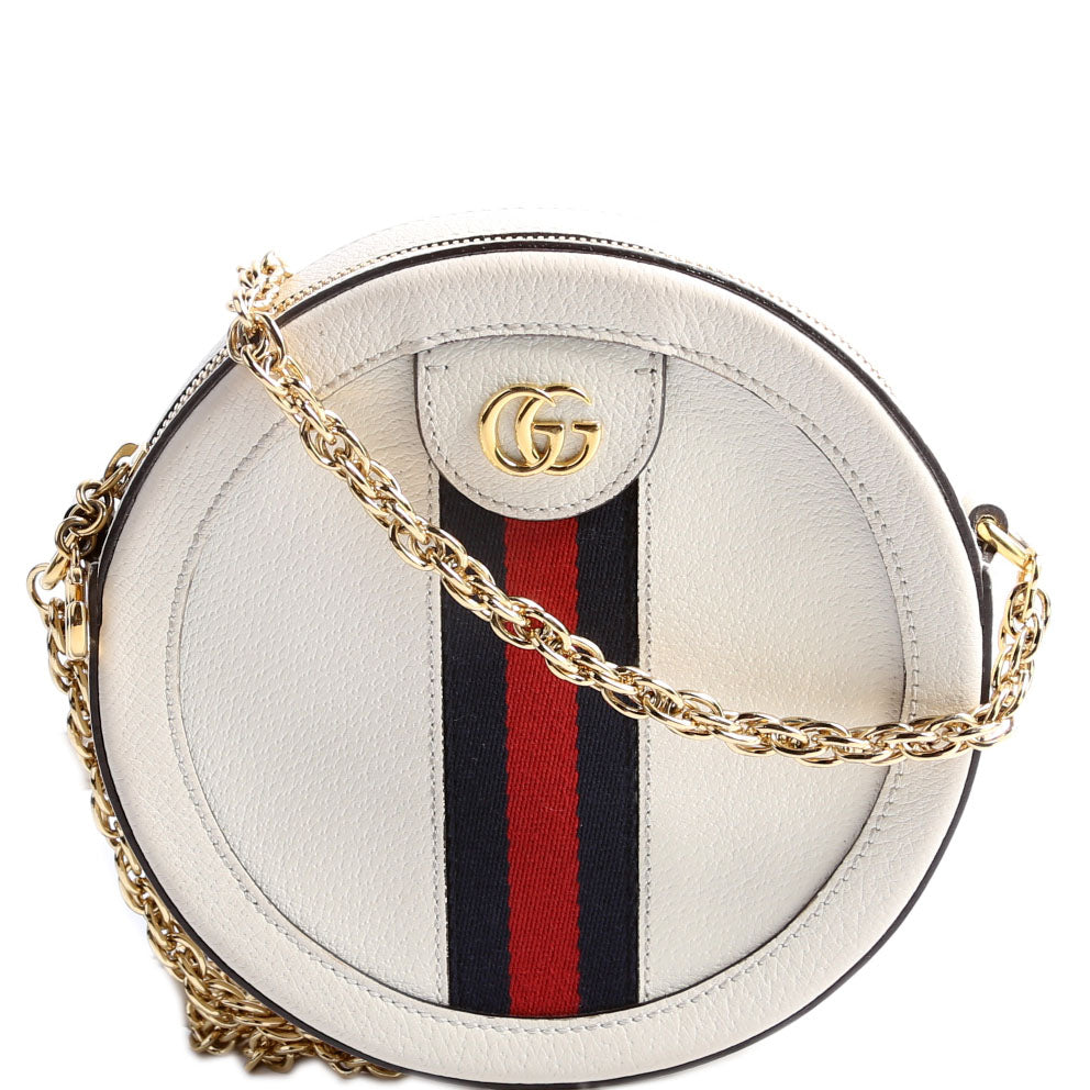 Gucci 550618 Ophidia Leather Round Small Crossbody White Bag