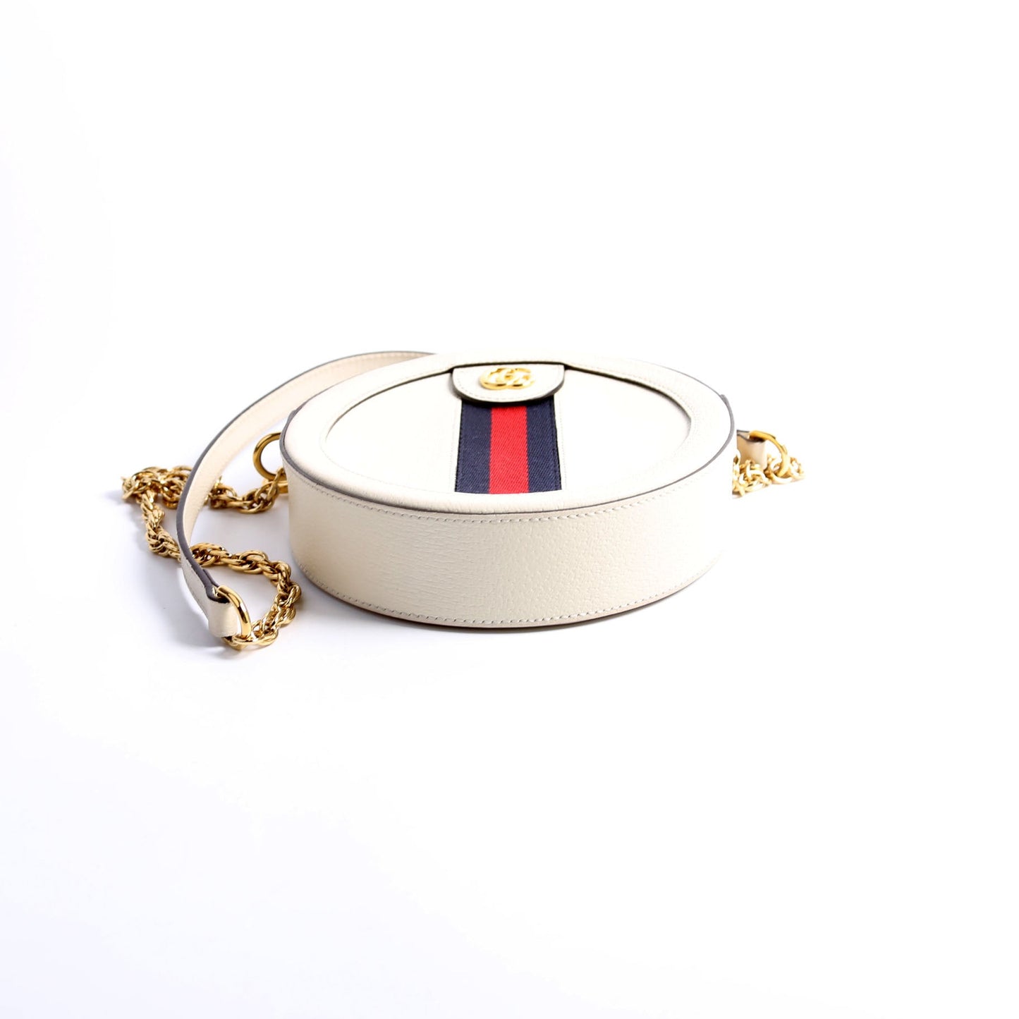 Gucci 550618 Ophidia Leather Round Small Crossbody White Bag