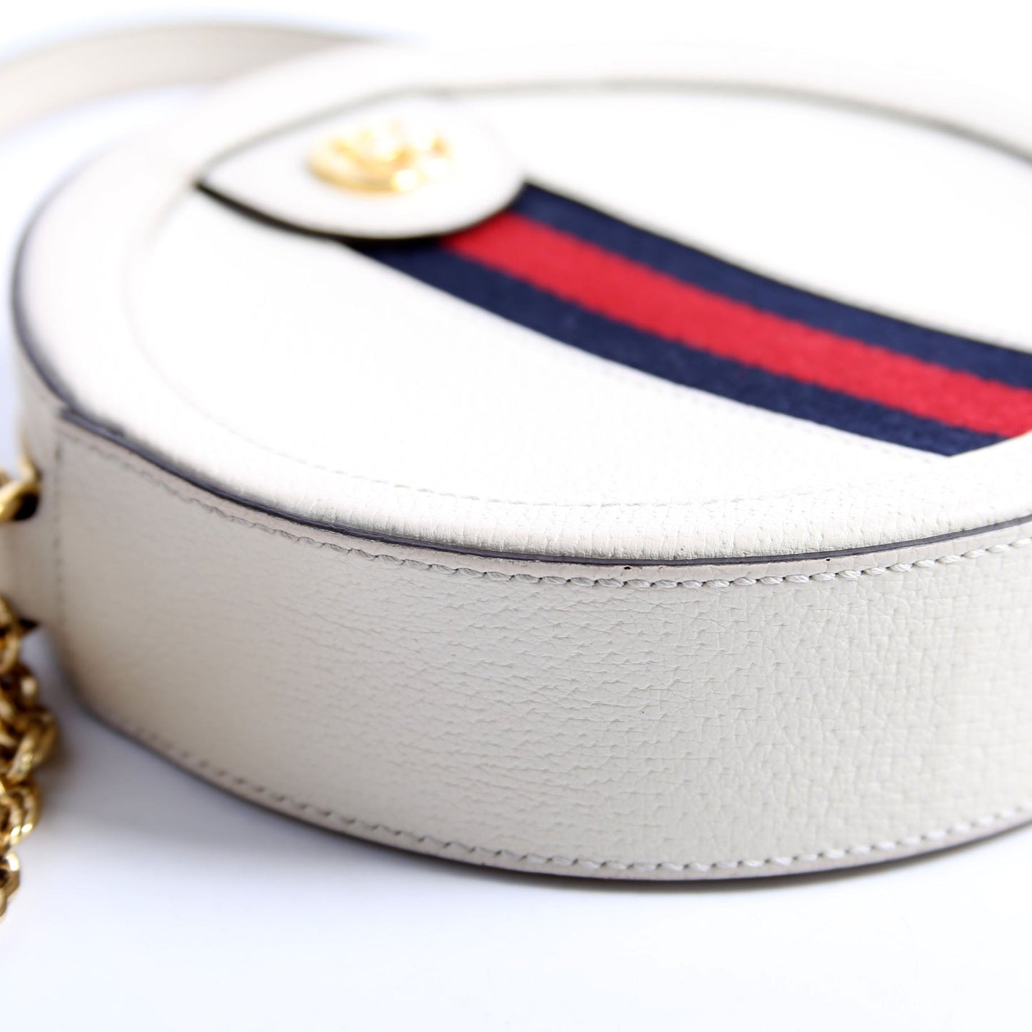 Gucci 550618 Ophidia Leather Round Small Crossbody White Bag
