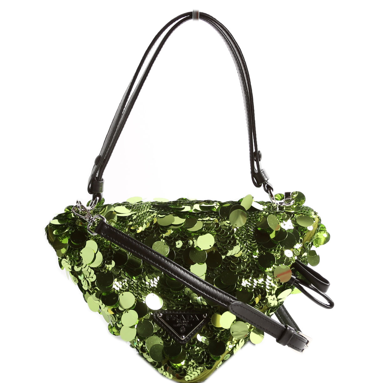 Prada 1BA315 Paillettes Triangle Crossbody Green Bag
