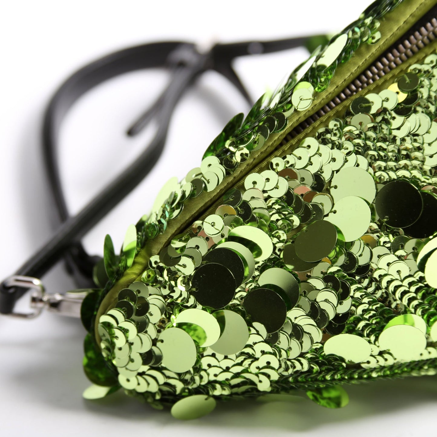 Prada 1BA315 Paillettes Triangle Crossbody Green Bag