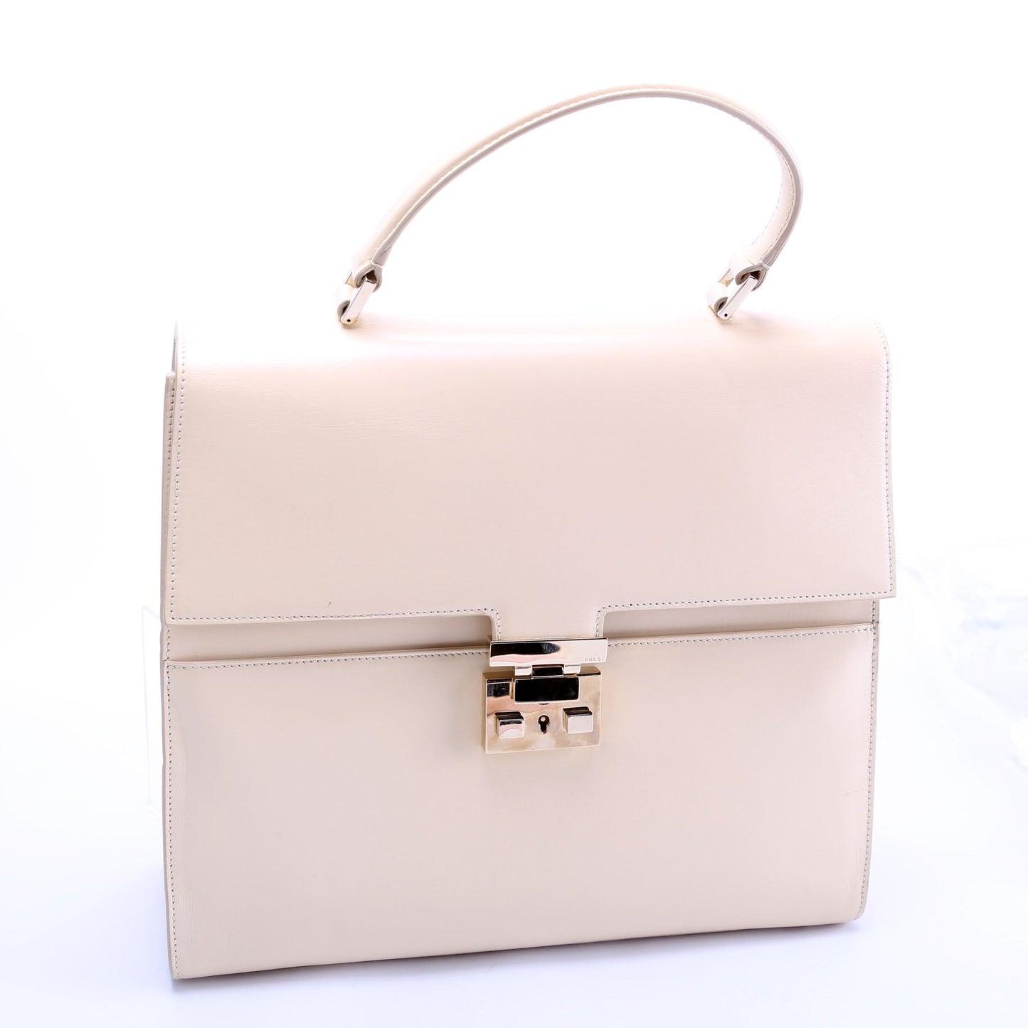 Gucci 001-0857 Leather Lady Lock Top Handle   Beige Bag