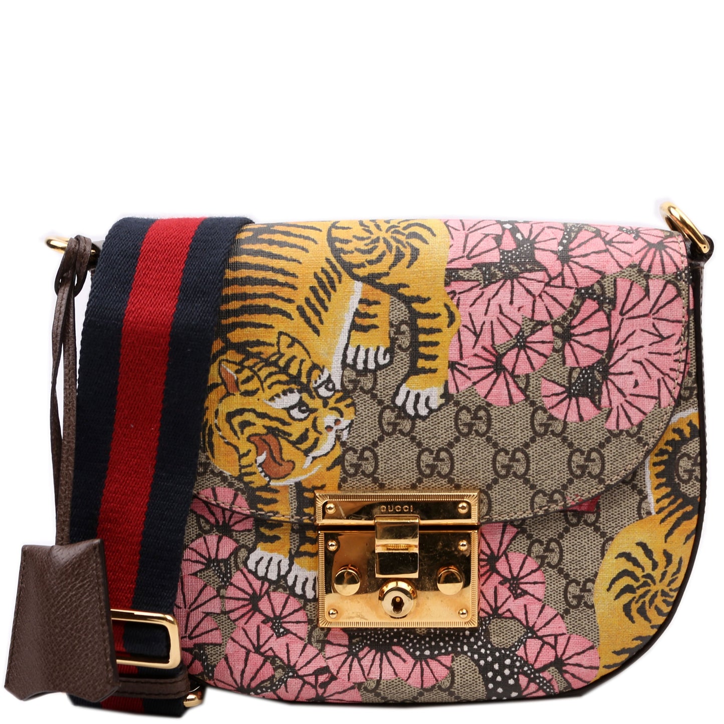 Gucci 453189 GG Supreme Bengal Padlock Medium Messenger Brown Bag
