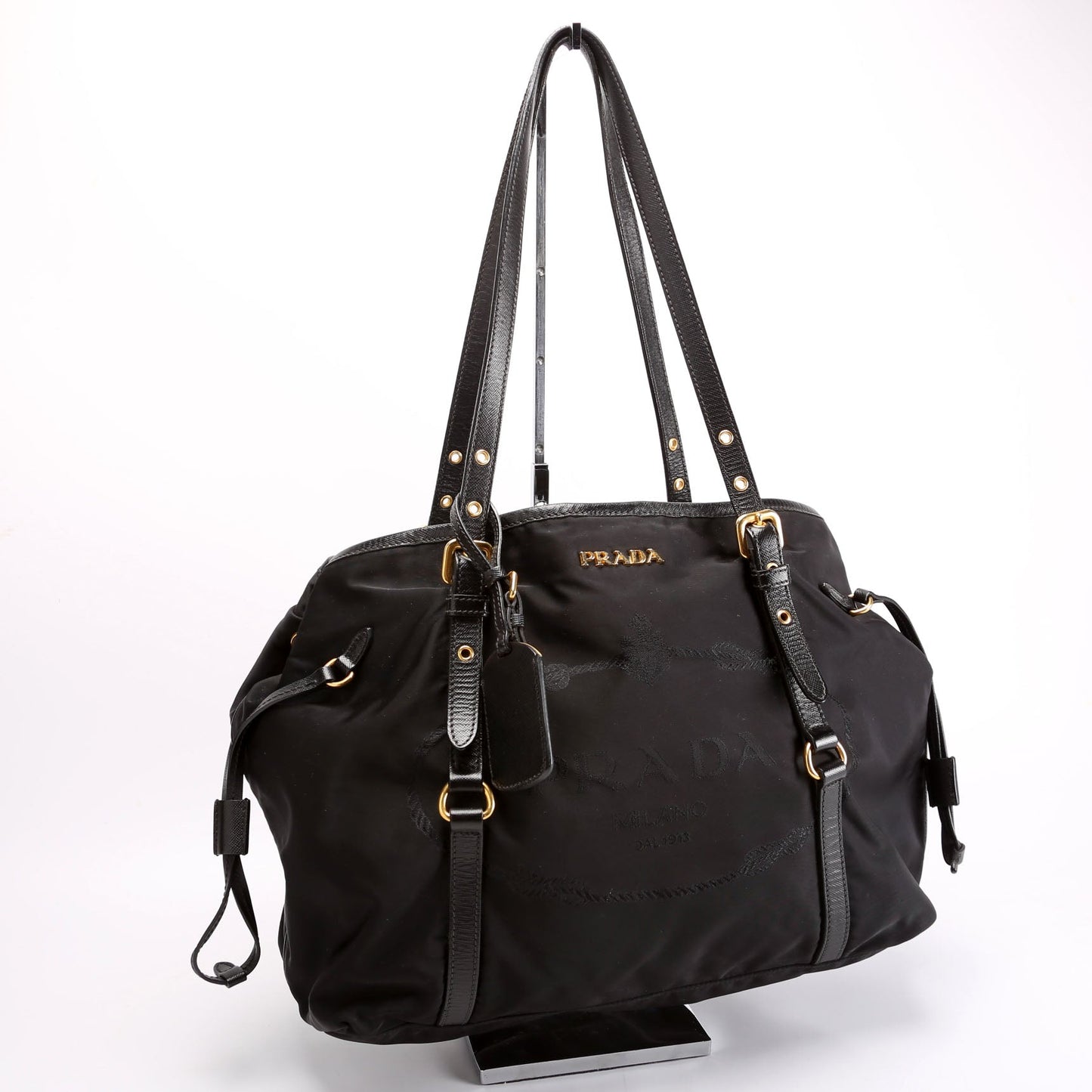 Prada Logo To   Nylon/Saffiano Black Bag