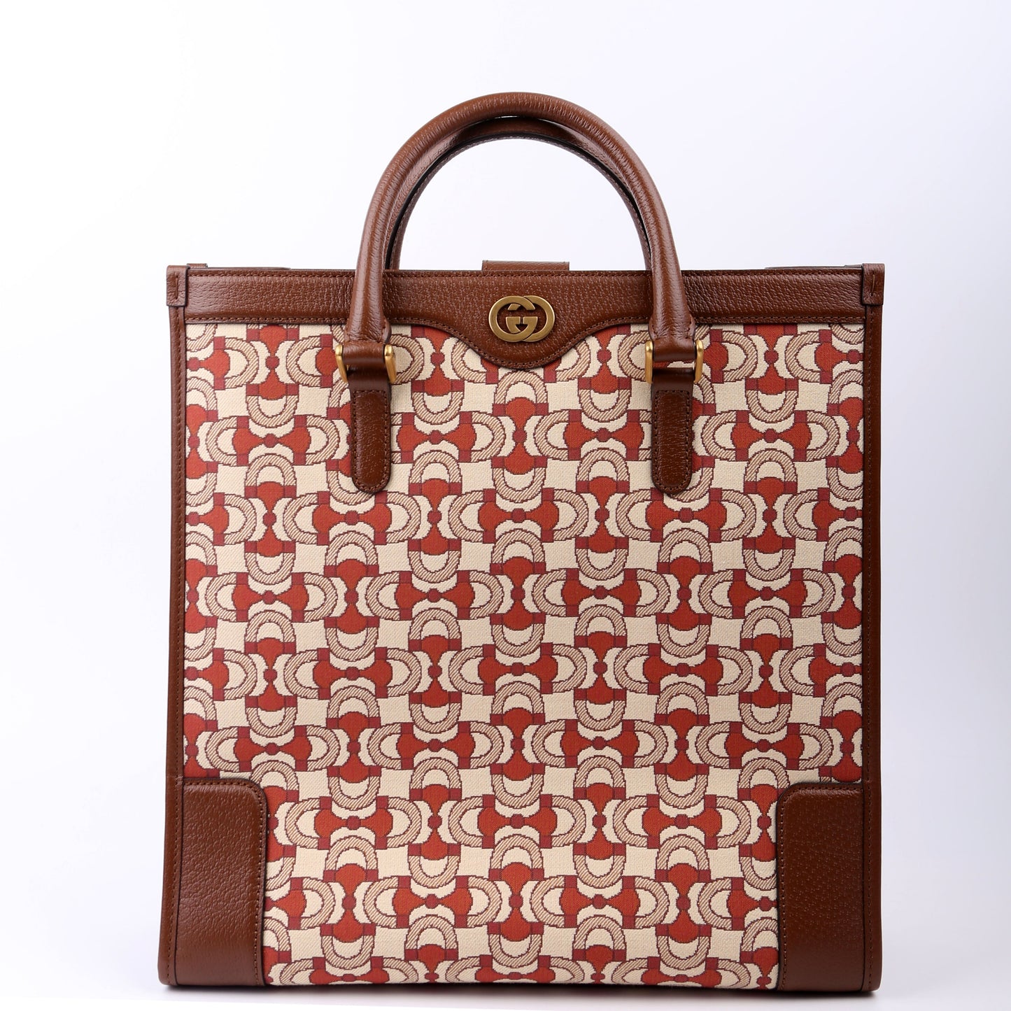 Gucci 752586 Interlocking G Jacquard Horsebit Tote Brown Bag