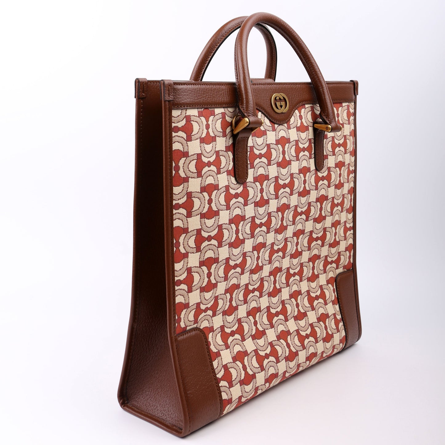 Gucci 752586 Interlocking G Jacquard Horsebit Tote Brown Bag