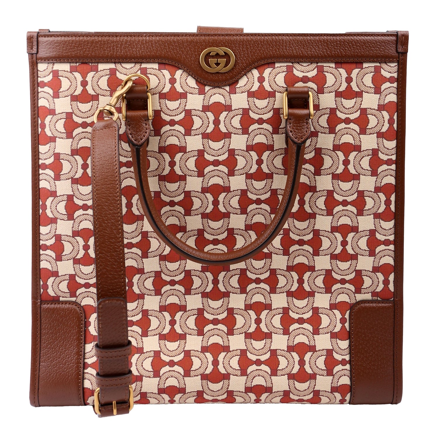Gucci 752586 Interlocking G Jacquard Horsebit Tote Brown Bag