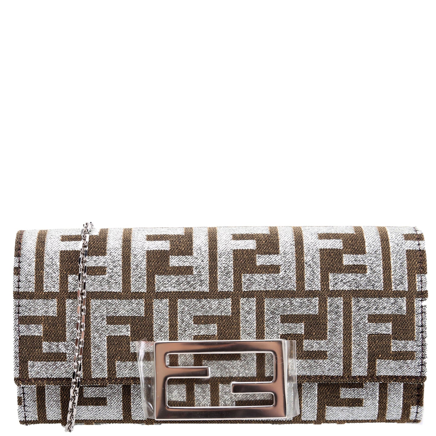 Fendi 8M3065 FF Jacquard 1974 Continental Wallet On Chain Brown/Silver Bag