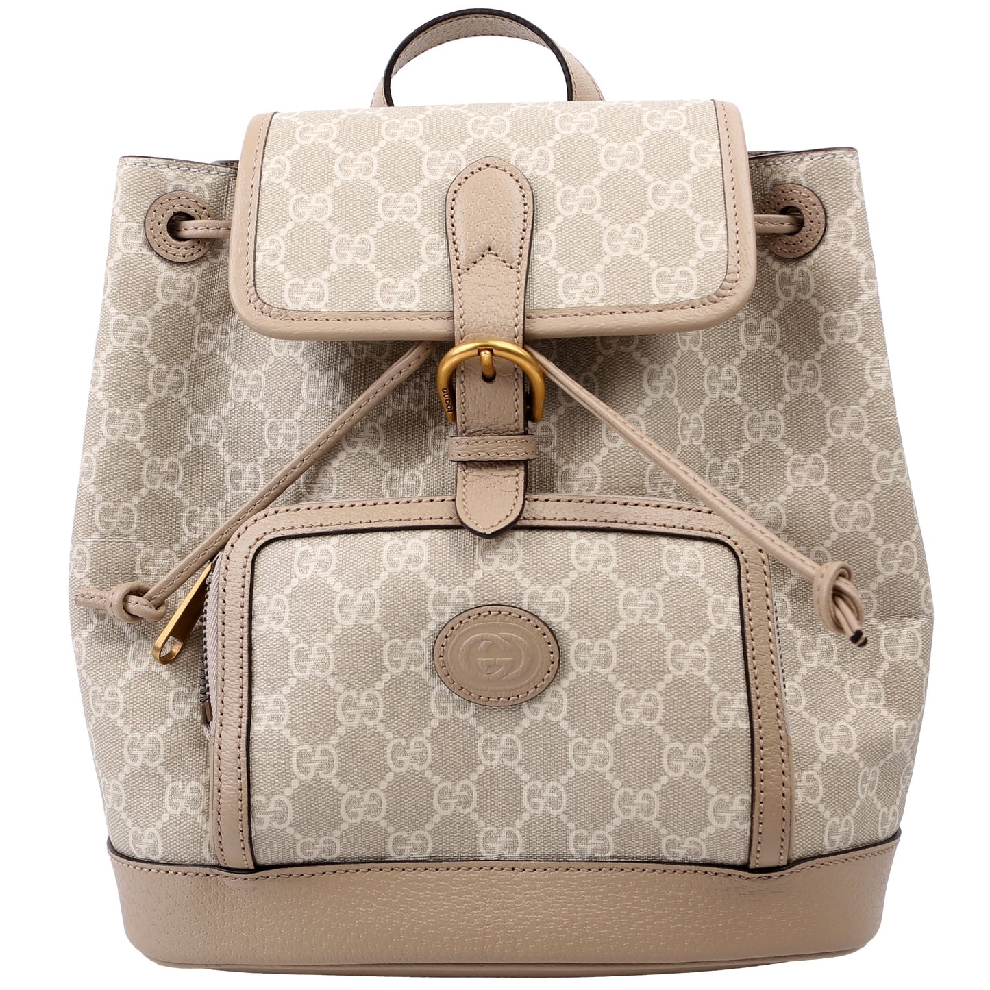Gucci 674147 GG Supreme Buckle Backpack Beige Bag