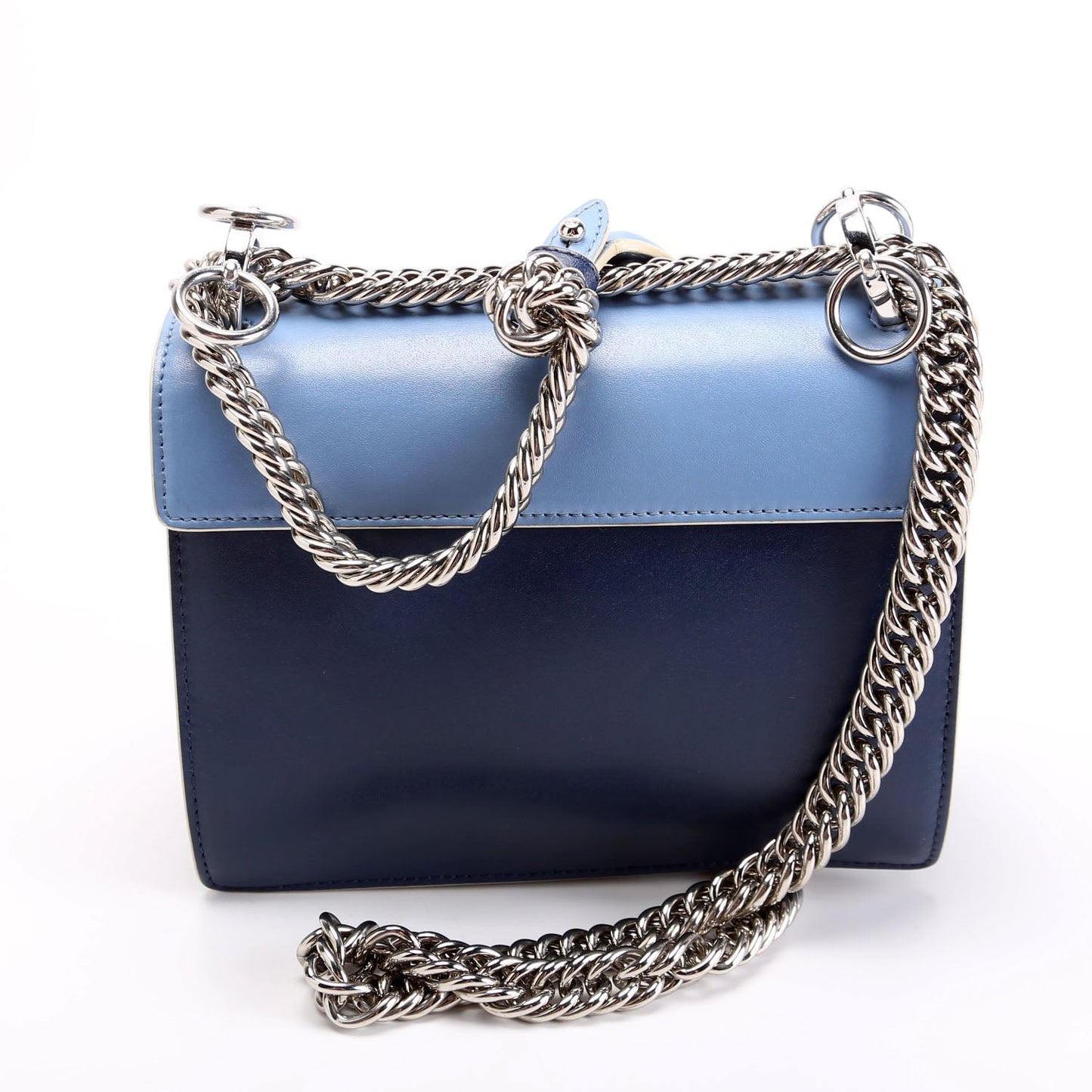Fendi 8M0381 Kan I Scalloped Leather/Pearls Small Blue Bag