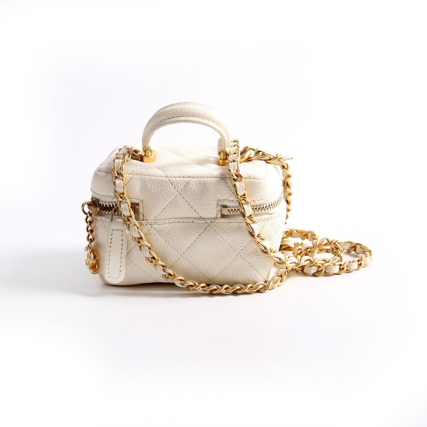 Chanel Mini Top Handle Vanity With Chain Caviar 30M White Bag