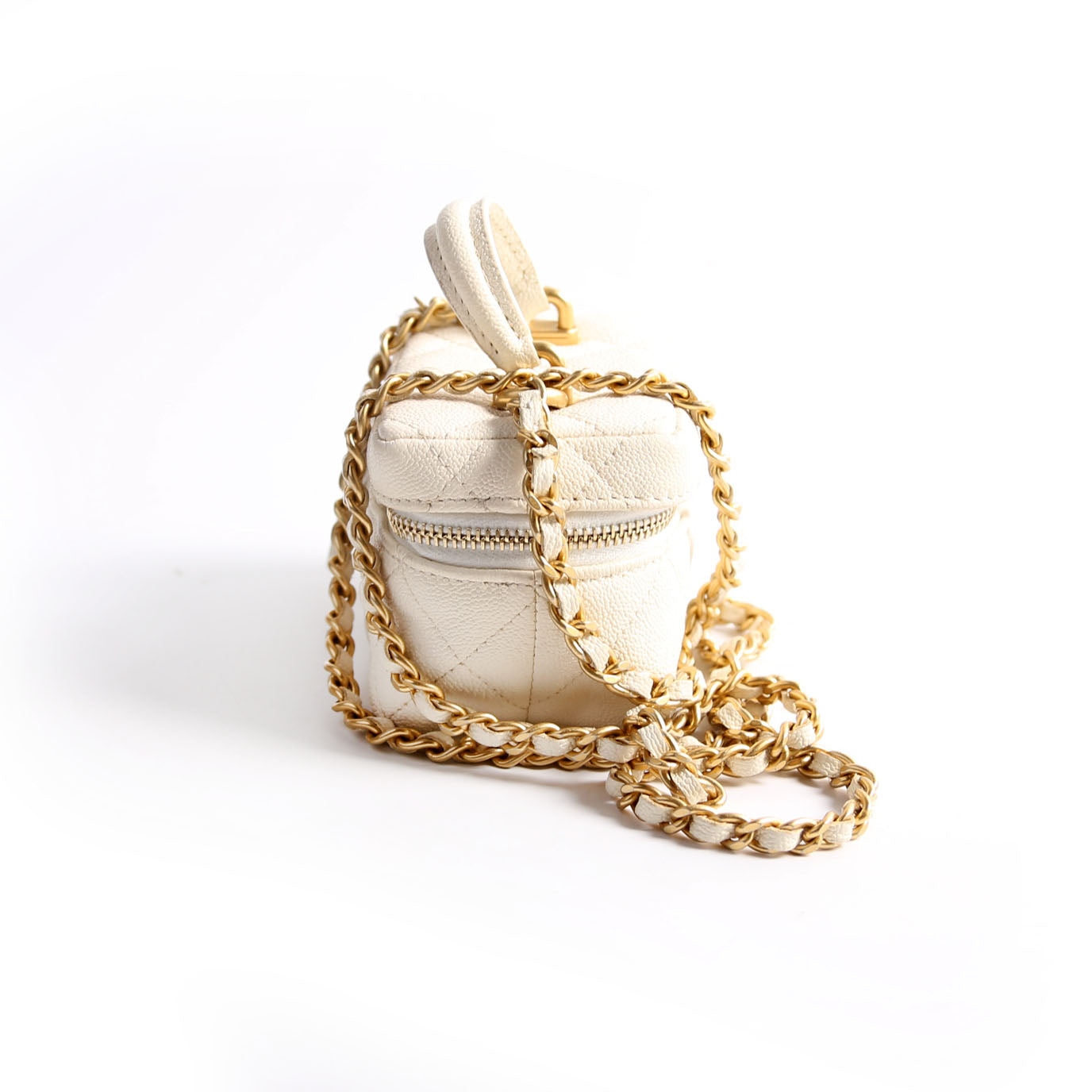 Chanel Mini Top Handle Vanity With Chain Caviar 30M White Bag