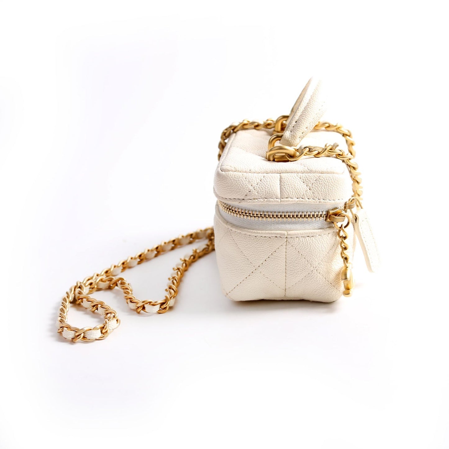 Chanel Mini Top Handle Vanity With Chain Caviar 30M White Bag