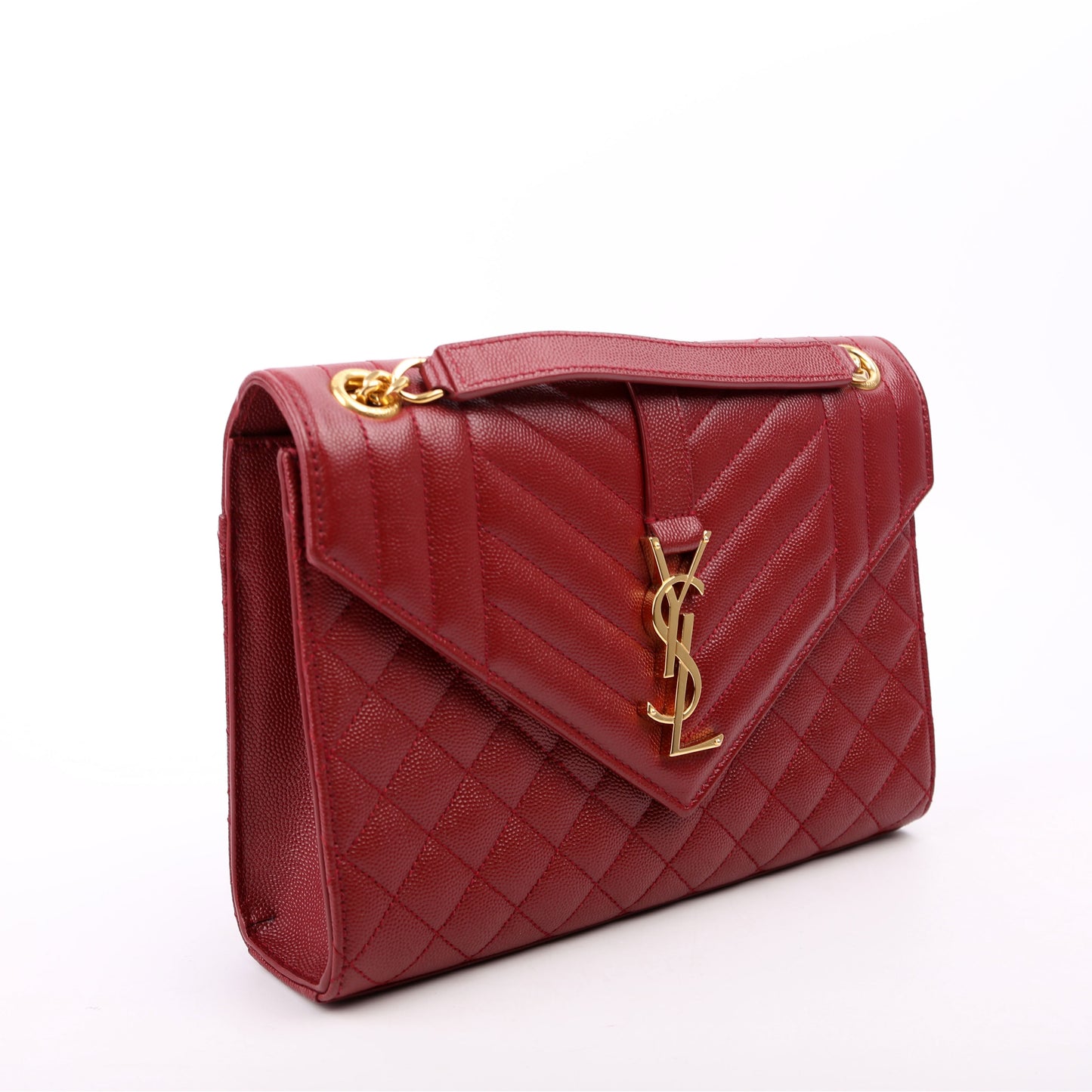 Saint Laurent Envelope Medium Tri-Quilt Maroon Bag