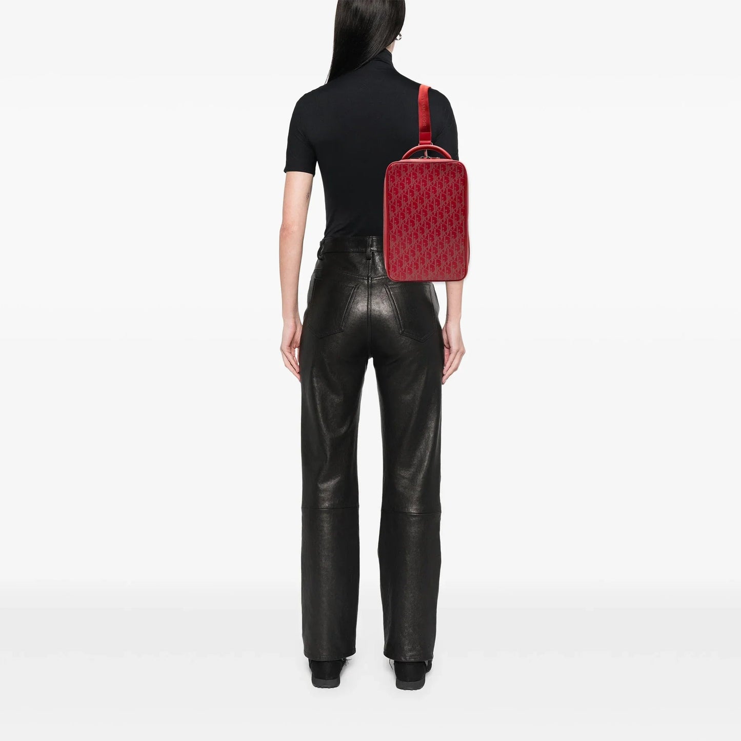 Red Dior Oblique Perforated Calfskin Galaxy World Tour Shoe Case Satchel