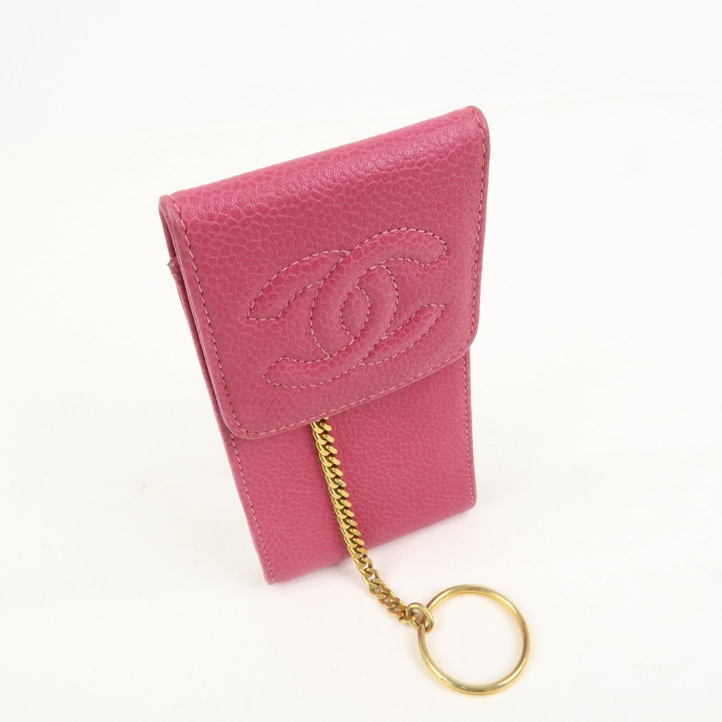 CHANEL COCO Mark Caviarskin Leather Cigarette Case Pink