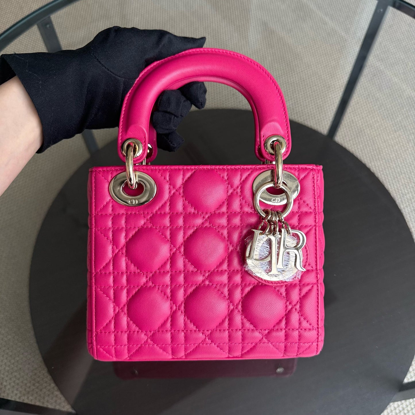Dior Lady Mini - Cannage Lambskin Hot Pink Gold Hardware
