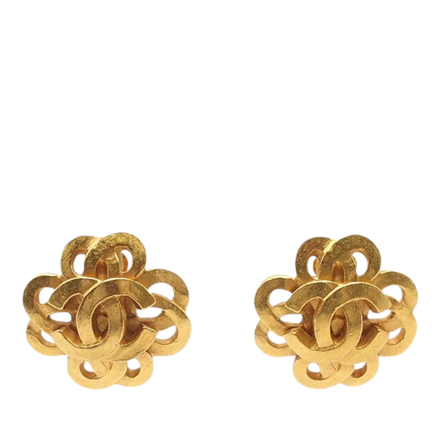 Gold Chanel Gold Plated CC Flower Clip On Earrings