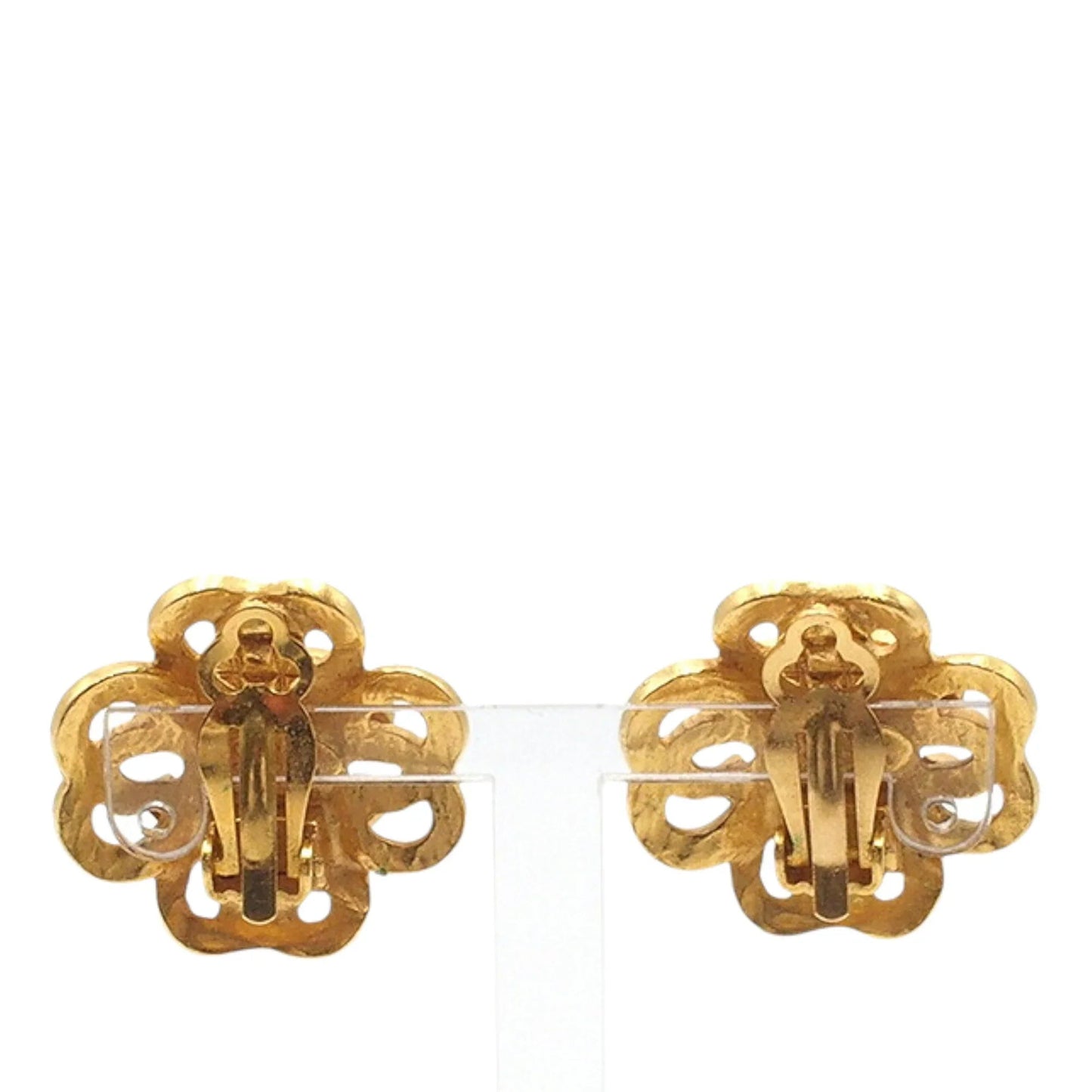 Gold Chanel Gold Plated CC Flower Clip On Earrings