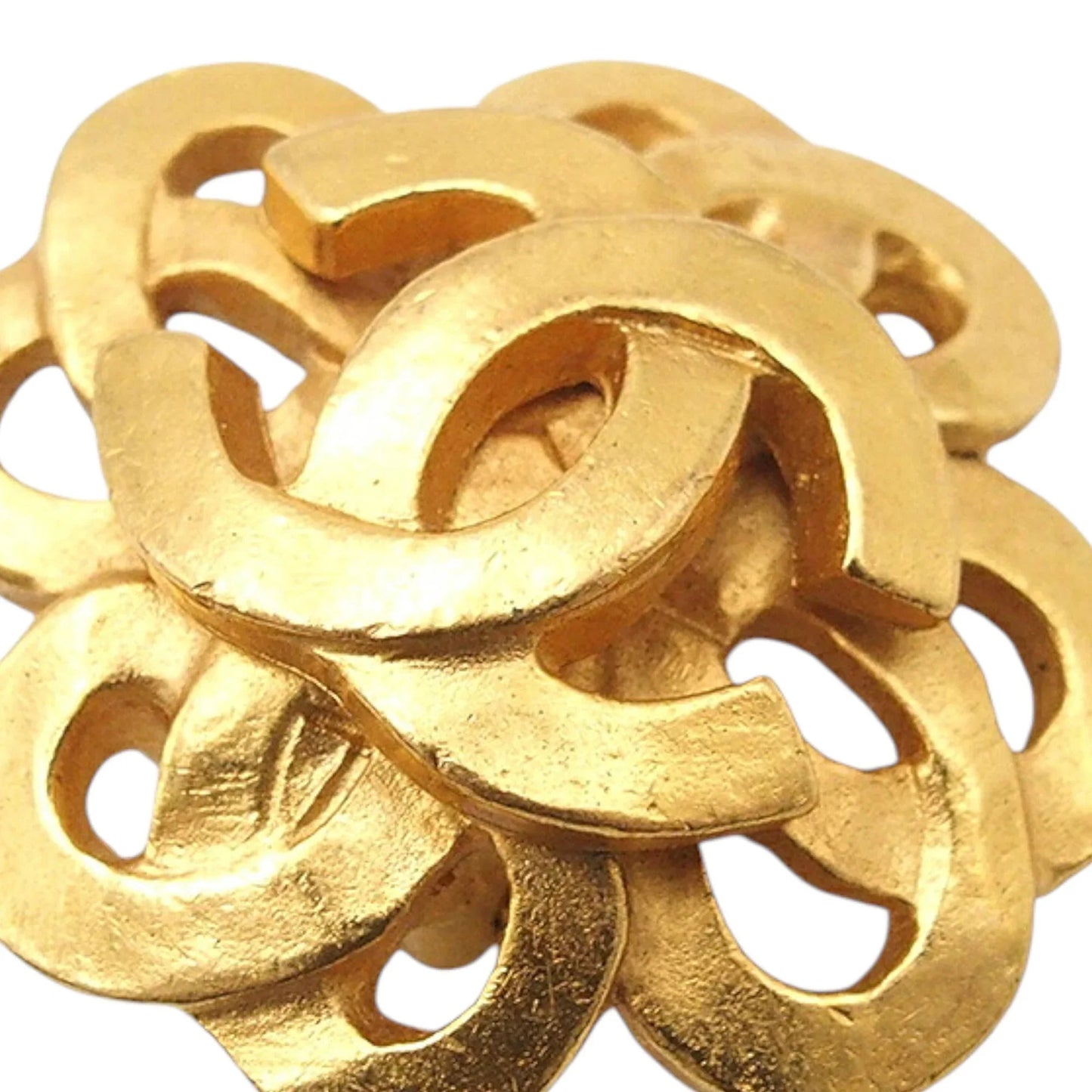 Gold Chanel Gold Plated CC Flower Clip On Earrings