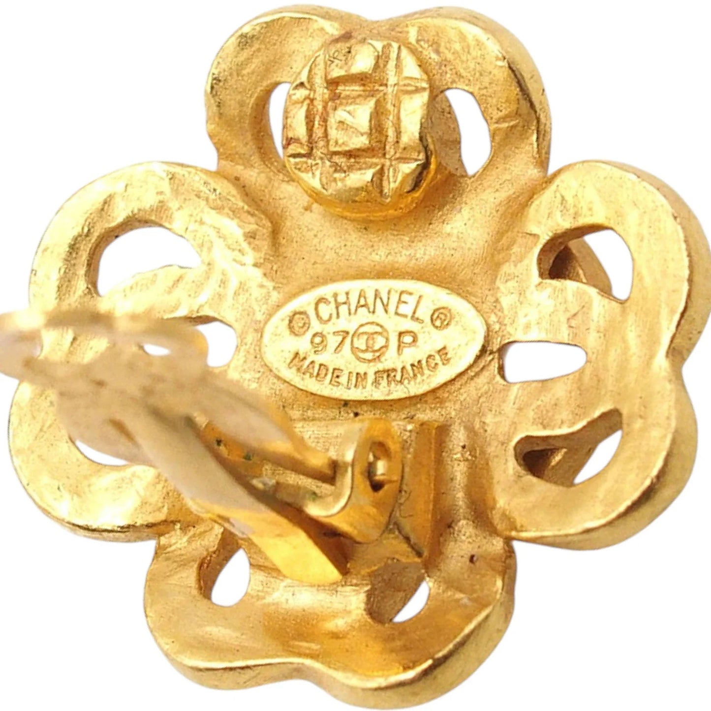 Gold Chanel Gold Plated CC Flower Clip On Earrings