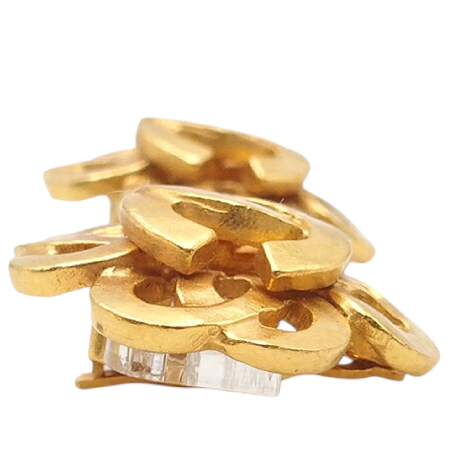 Gold Chanel Gold Plated CC Flower Clip On Earrings