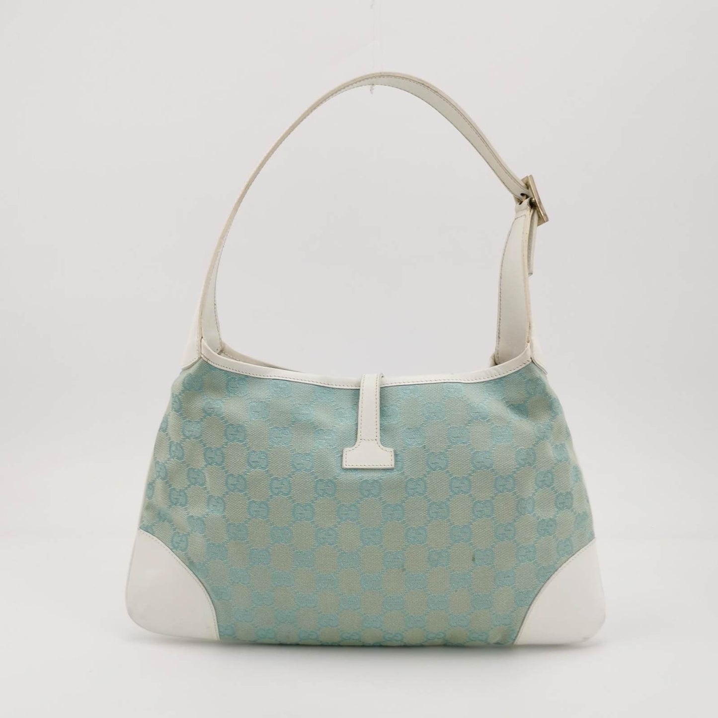 Gucci Jackie   Blue Nylon White Leather Shoulder Bag Medium