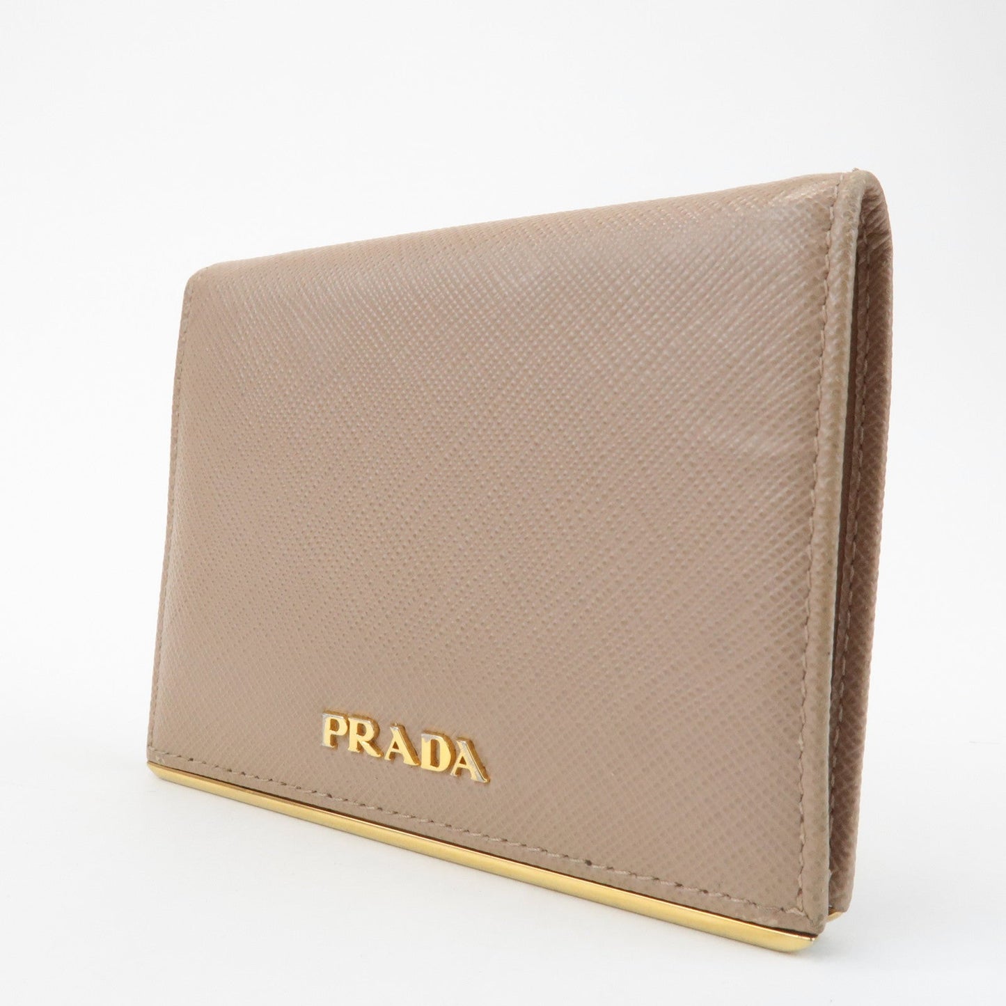 PRADA Logo Saffiano Leather Bi-Fold Small Wallet Beige 1MV204  d