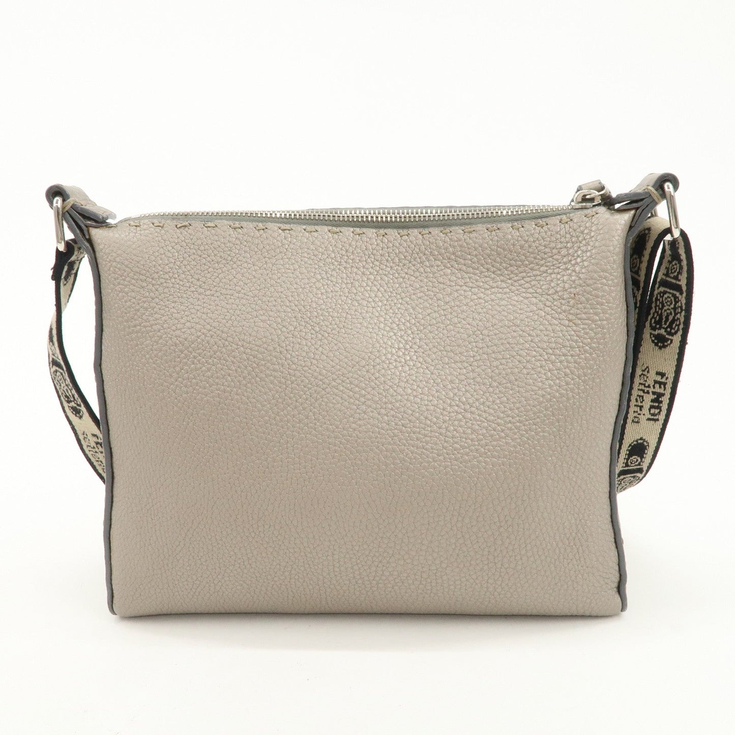 FENDI Selleria Leather Shoulder Crossbody Bag Metallic Gray 8BT092