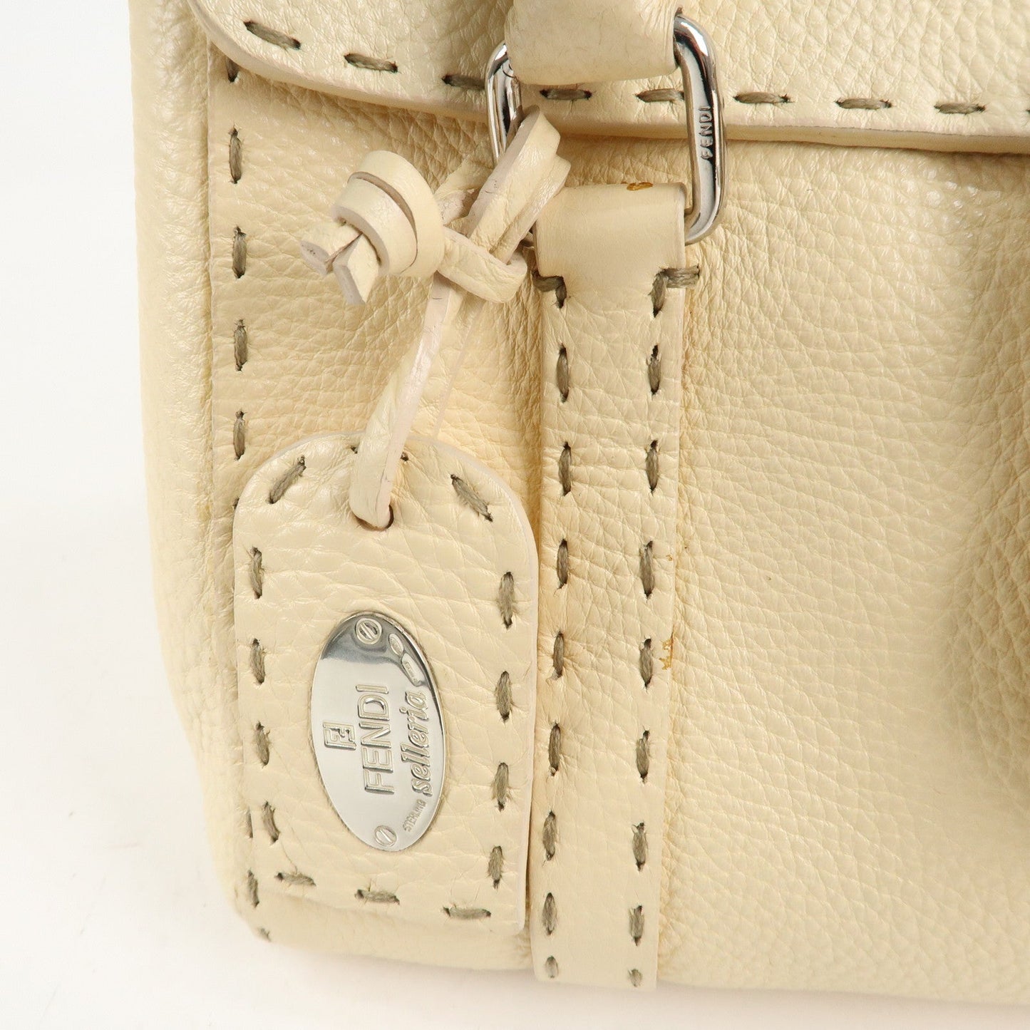 FENDI Selleria Leather Mini Linda Hand Bag Cream 8BR486  d