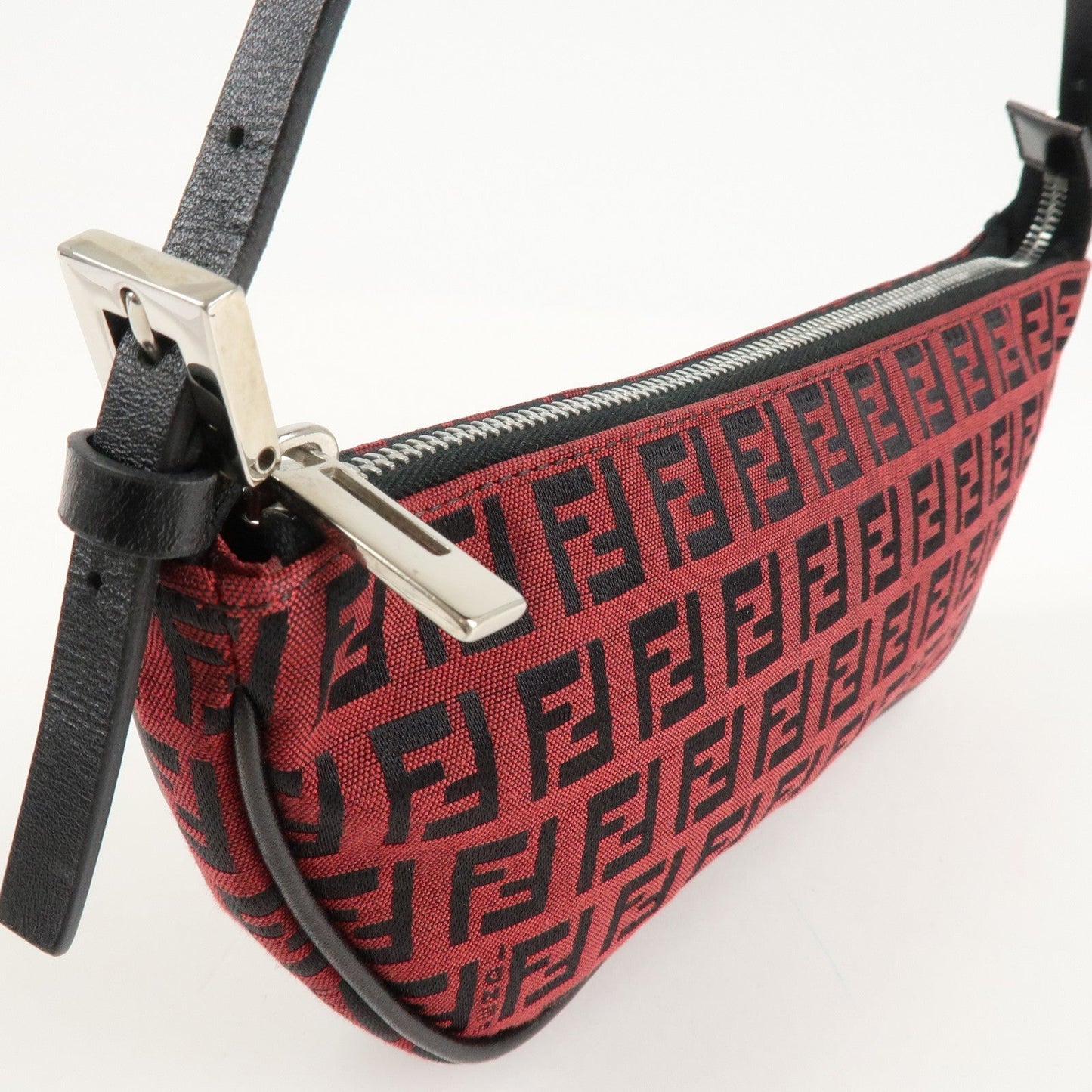 FENDI Zucchino Canvas Leather Accessory Pouch Hand Bag Black Red  d