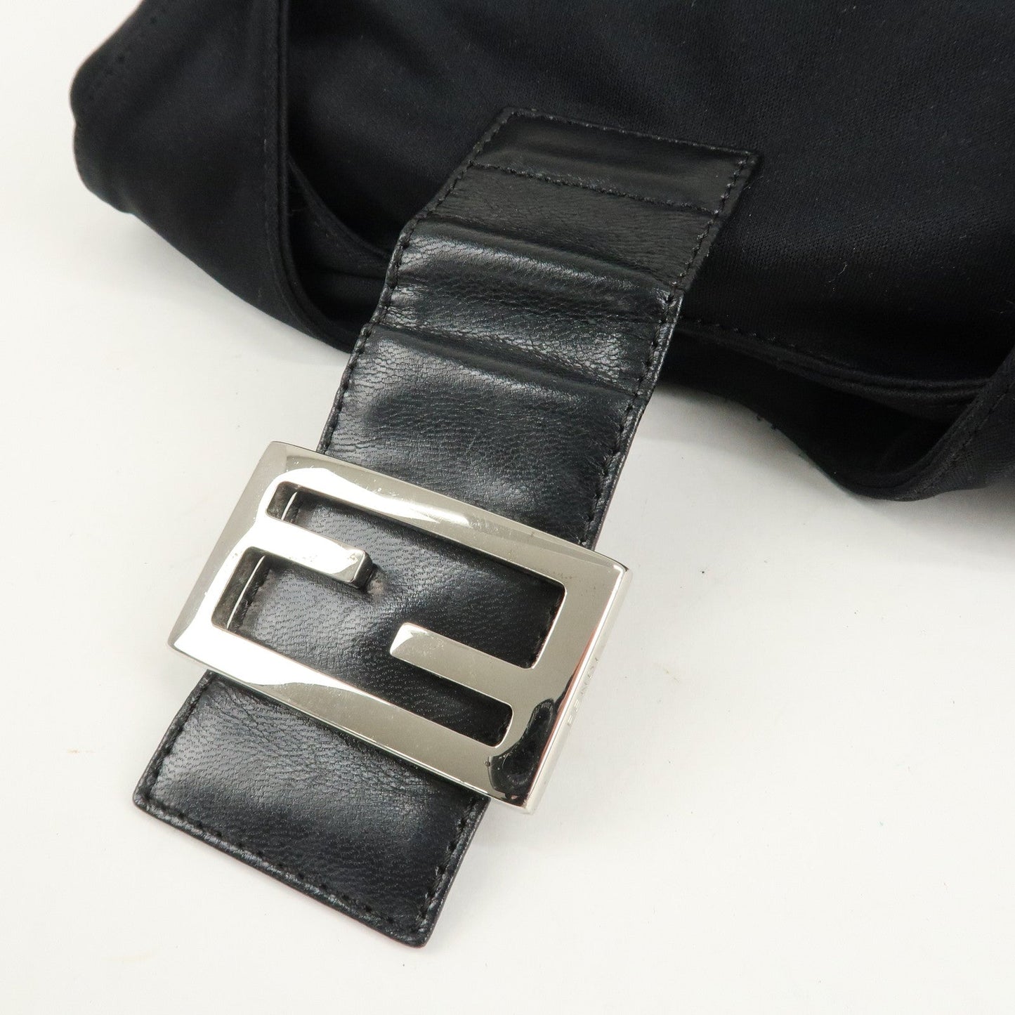 FENDI Cotton Leather Shoulder Bag Black 26686  d