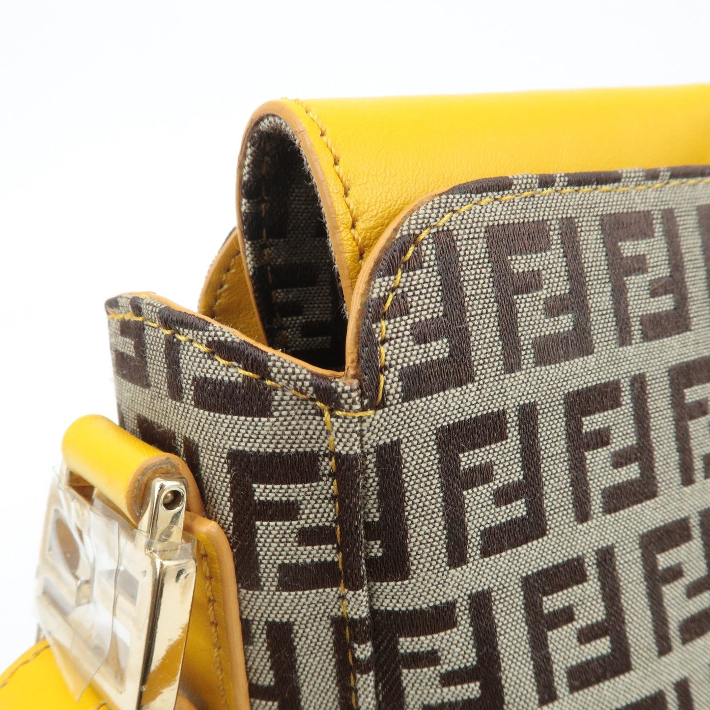 FENDI Zucchino Canvas Leather Shoulder Bag BrownYellow 8BT175  d
