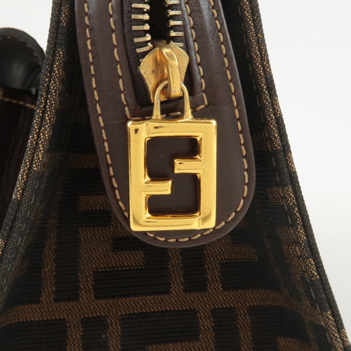 FENDI Zucca Canvas Leather Boston Bag Hand Bag Brown Black  d