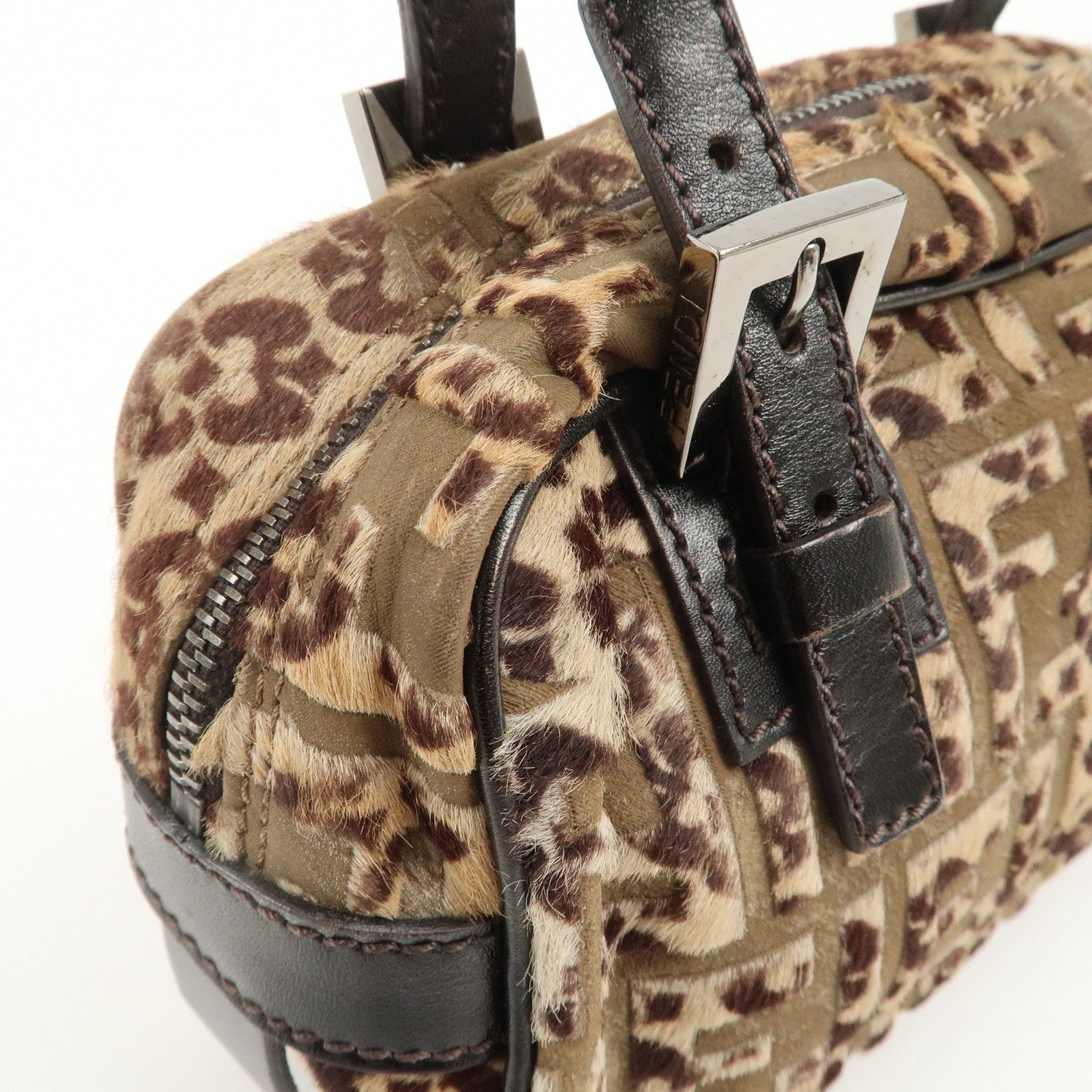 FENDI FF Unborn Calf Leather Mini Boston Bag Hand Bag 8BN004  d