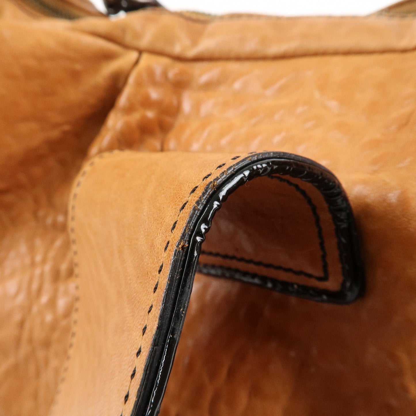 FENDI Leather Patent Leather Chain Shoulder Bag Brown 8BR563  d