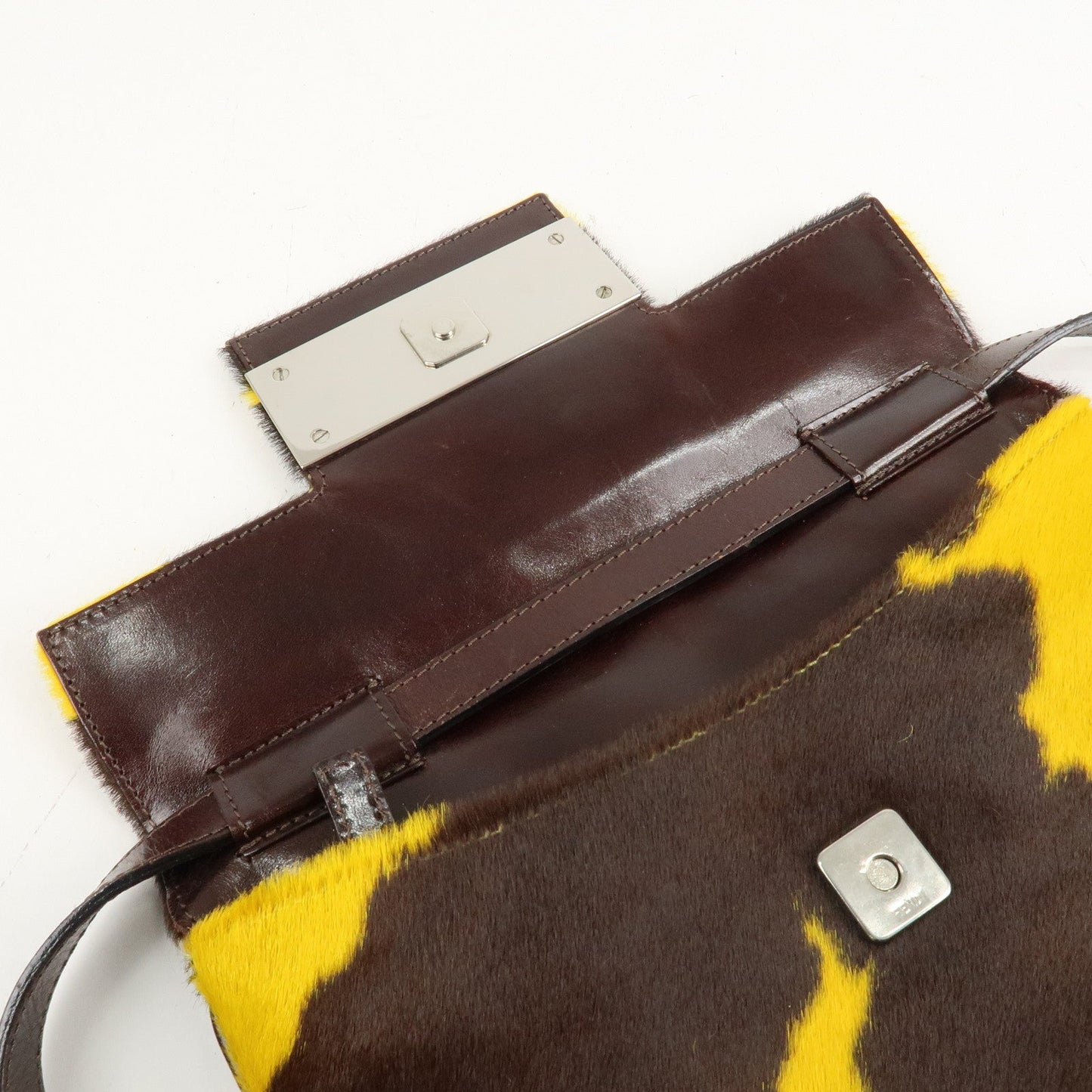FENDI COW Unborn Calf Leather Shoulder Bag Yellow Brown  d