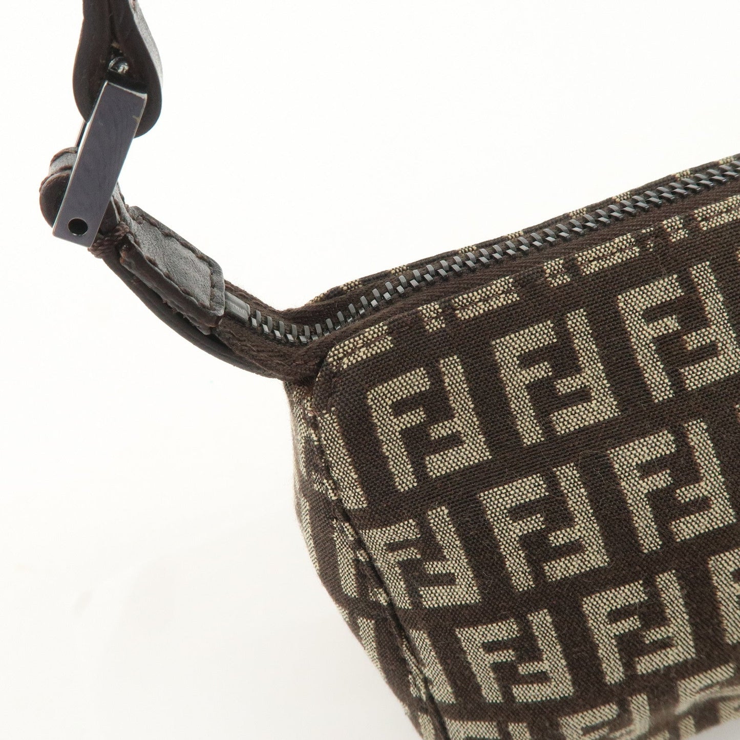 FENDI Zucchino Canvas Leather Shoulder Bag Dark Brown 8BR249  d
