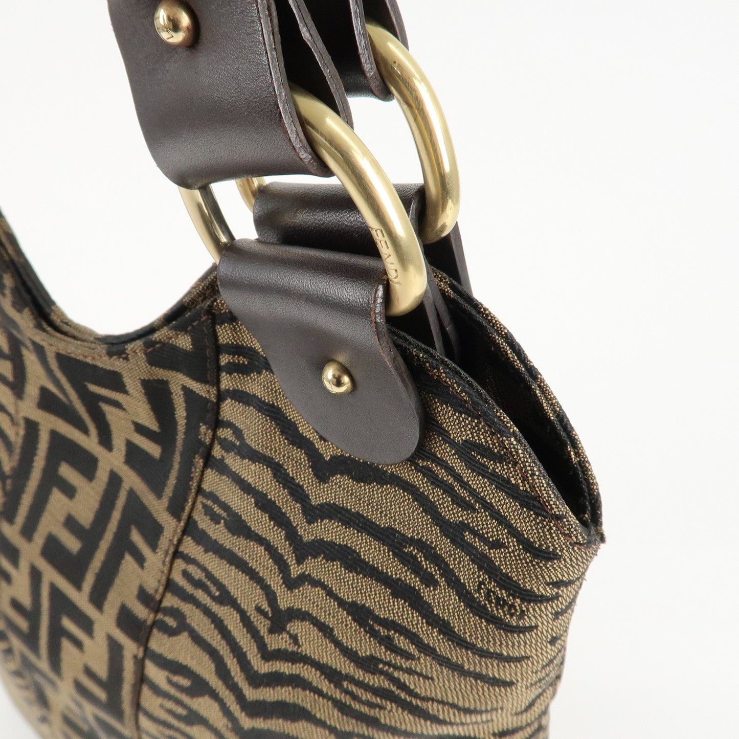 FENDI Zucca Canvas Leather Tote Bag Hand Bag 8BR284 Brown Black  d