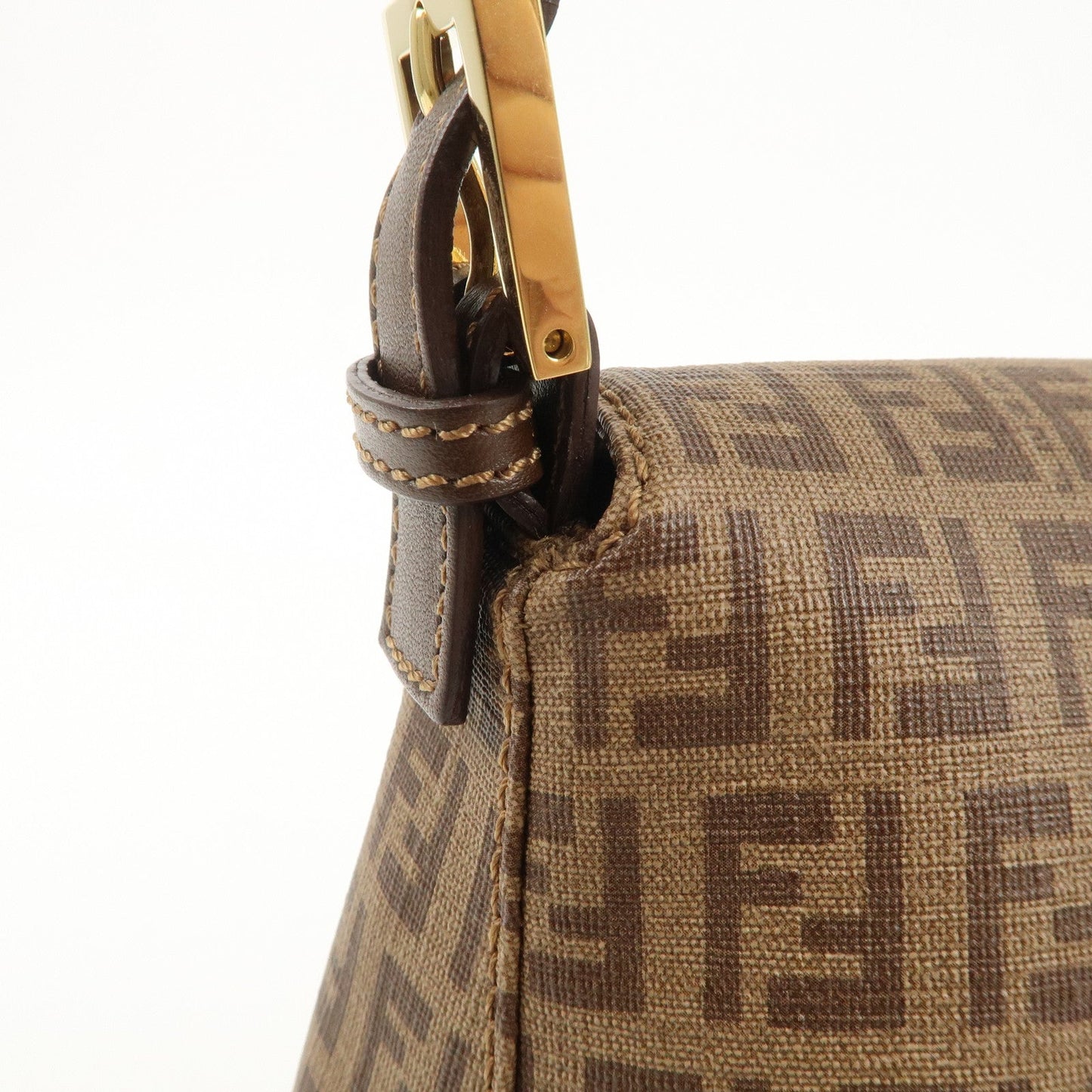 FENDI Mamma Baguette Zucchino Canvas PVC Leather Shoulder Bag  d