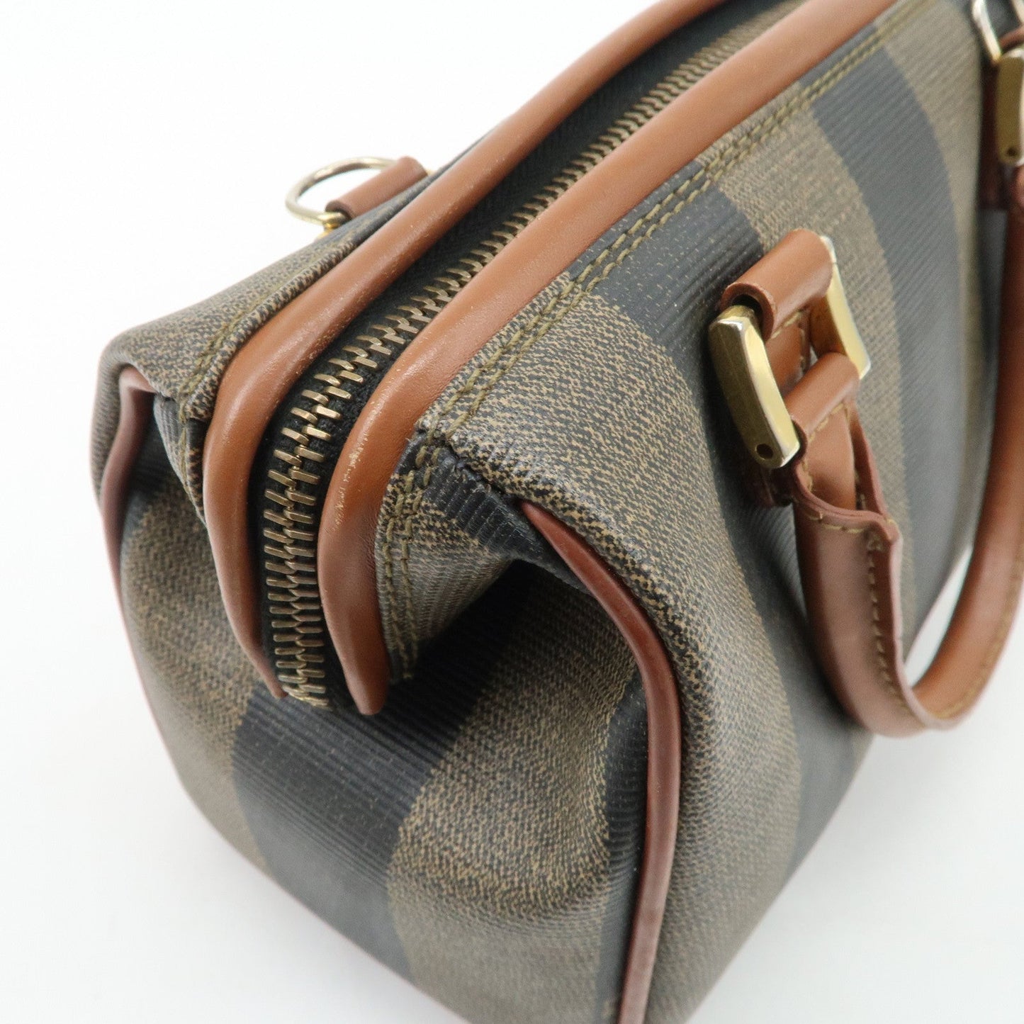 FENDI Pequin PVC Leather Hand Bag Brown Black 259021  d