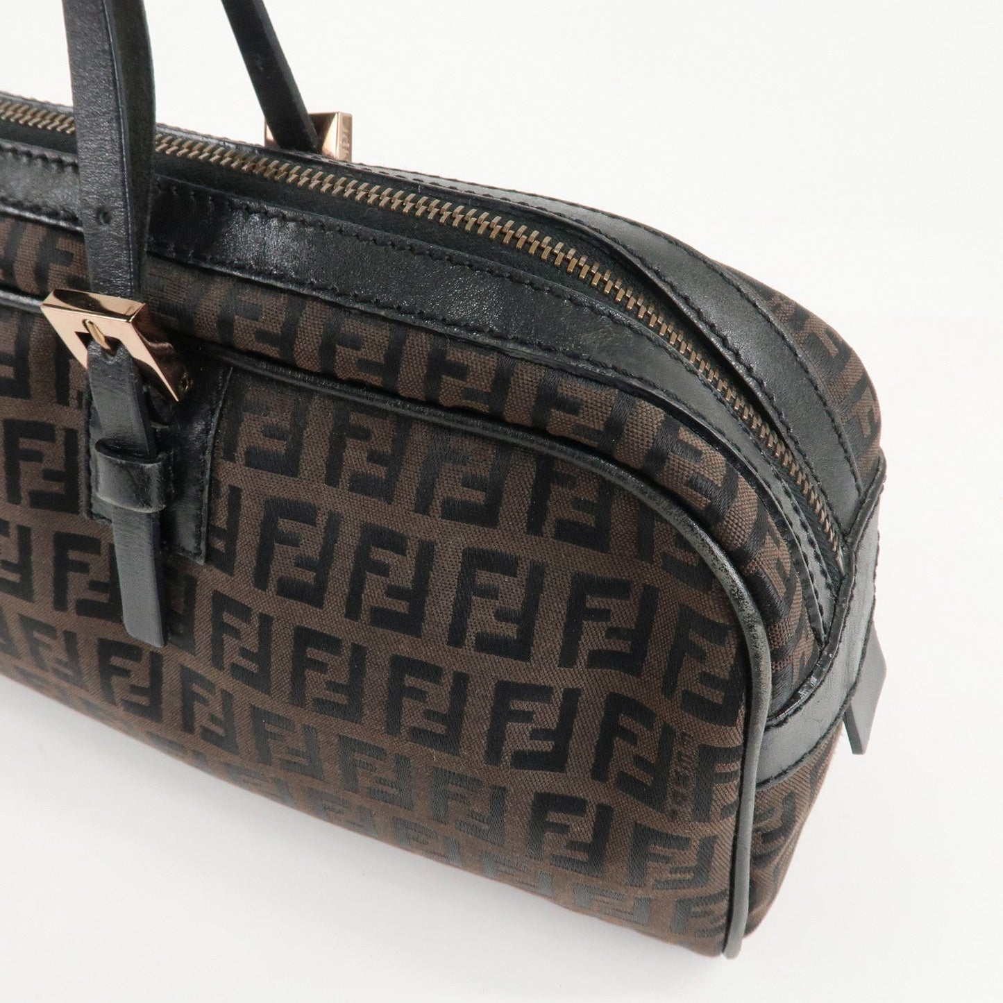 FENDI Zucchino Canvas Leather Hand Bag Brown Black 8BL006  d