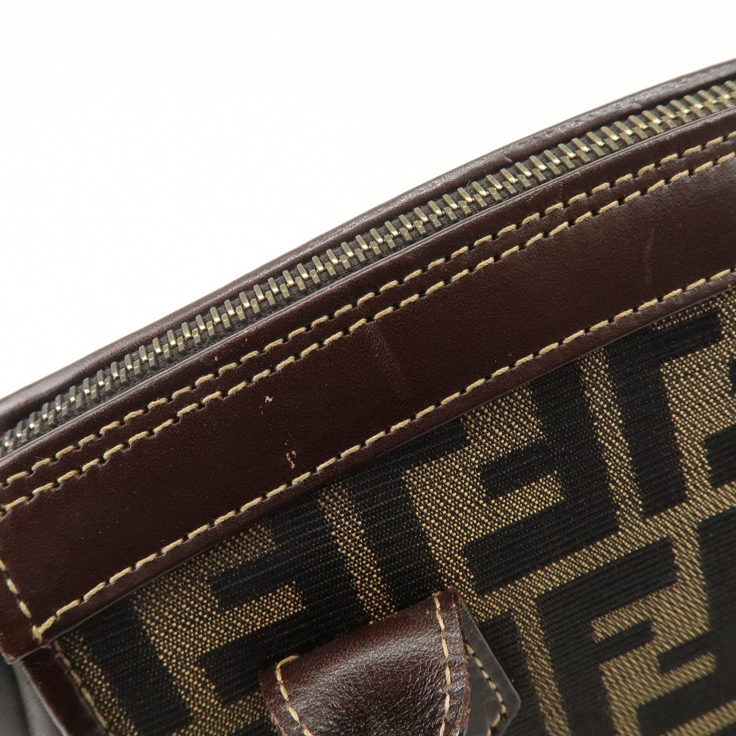 FENDI Zucca Canvas Leather 2 way Leather Hand Bag Shoulder Bag  d