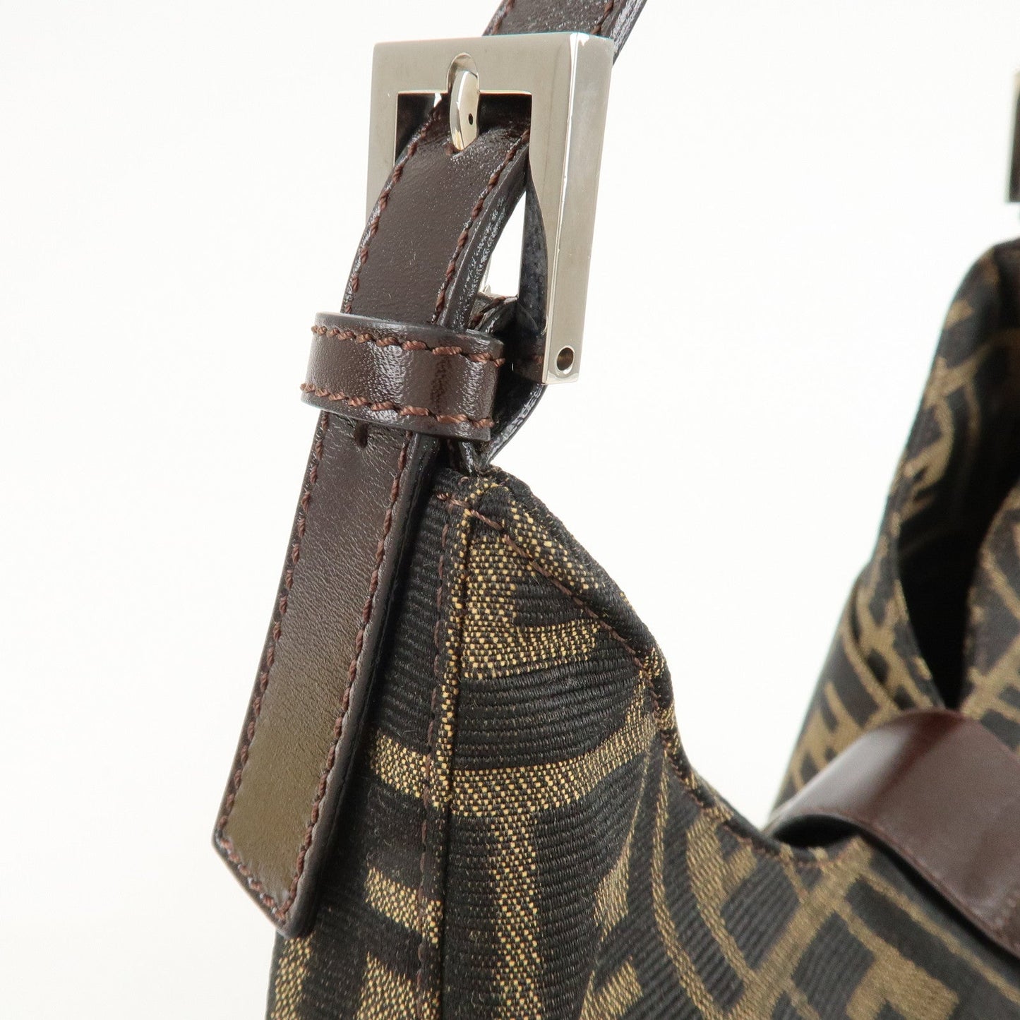 FENDI Zucca Canvas Leather Shoulder Bag Brown Black 26569  d