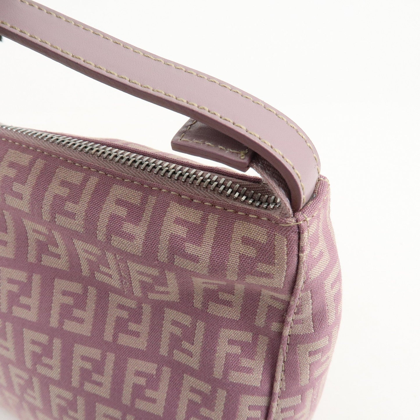 Auth FENDI  Zucchino Canvas Leather Hand Bag Pouch Purple Beige 8N0005  d F/S  d