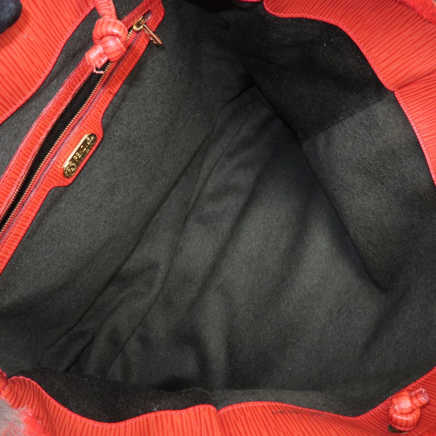 FENDI Leather Fake Fur Shoulder Bag Tote Bag Red  d