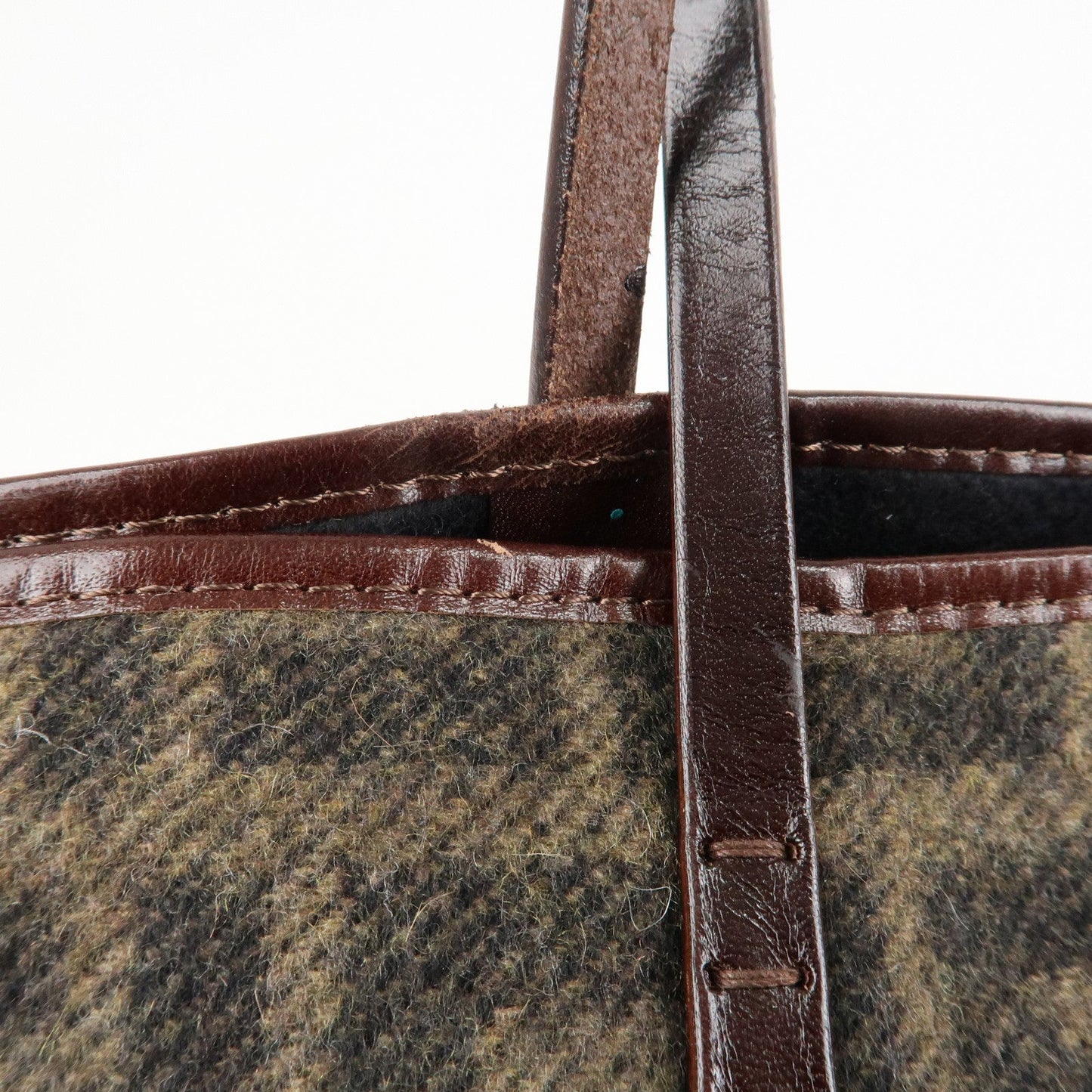 FENDI Zucca Wool Leather Tote Bag Khaki Black Dark Brown  d