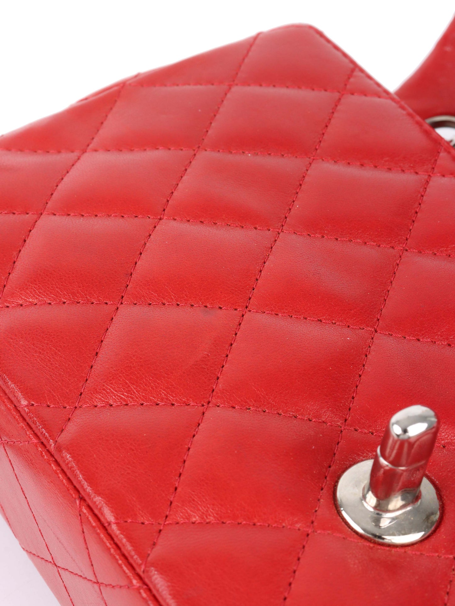 Chanel Red Lambskin East West Classic Flap Bag.